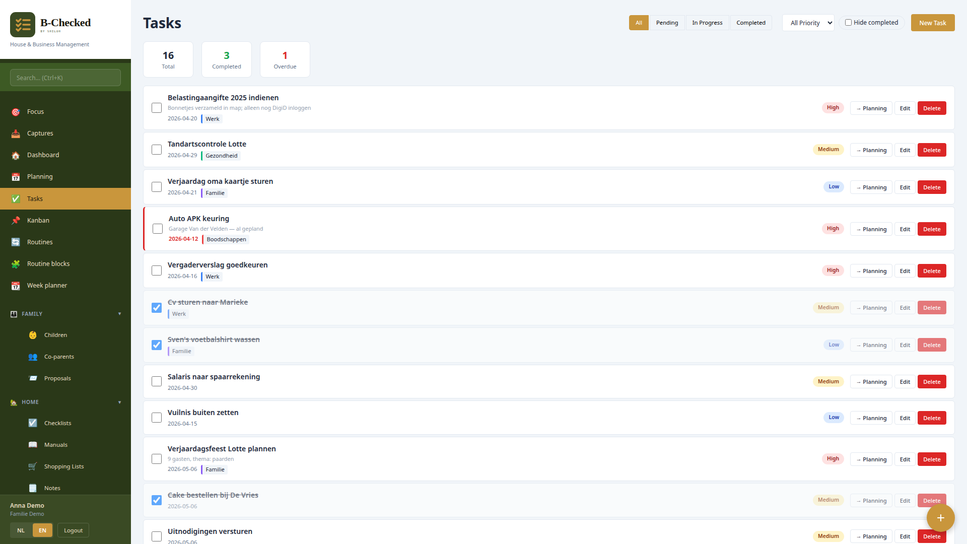 Tasks view with family to-dos