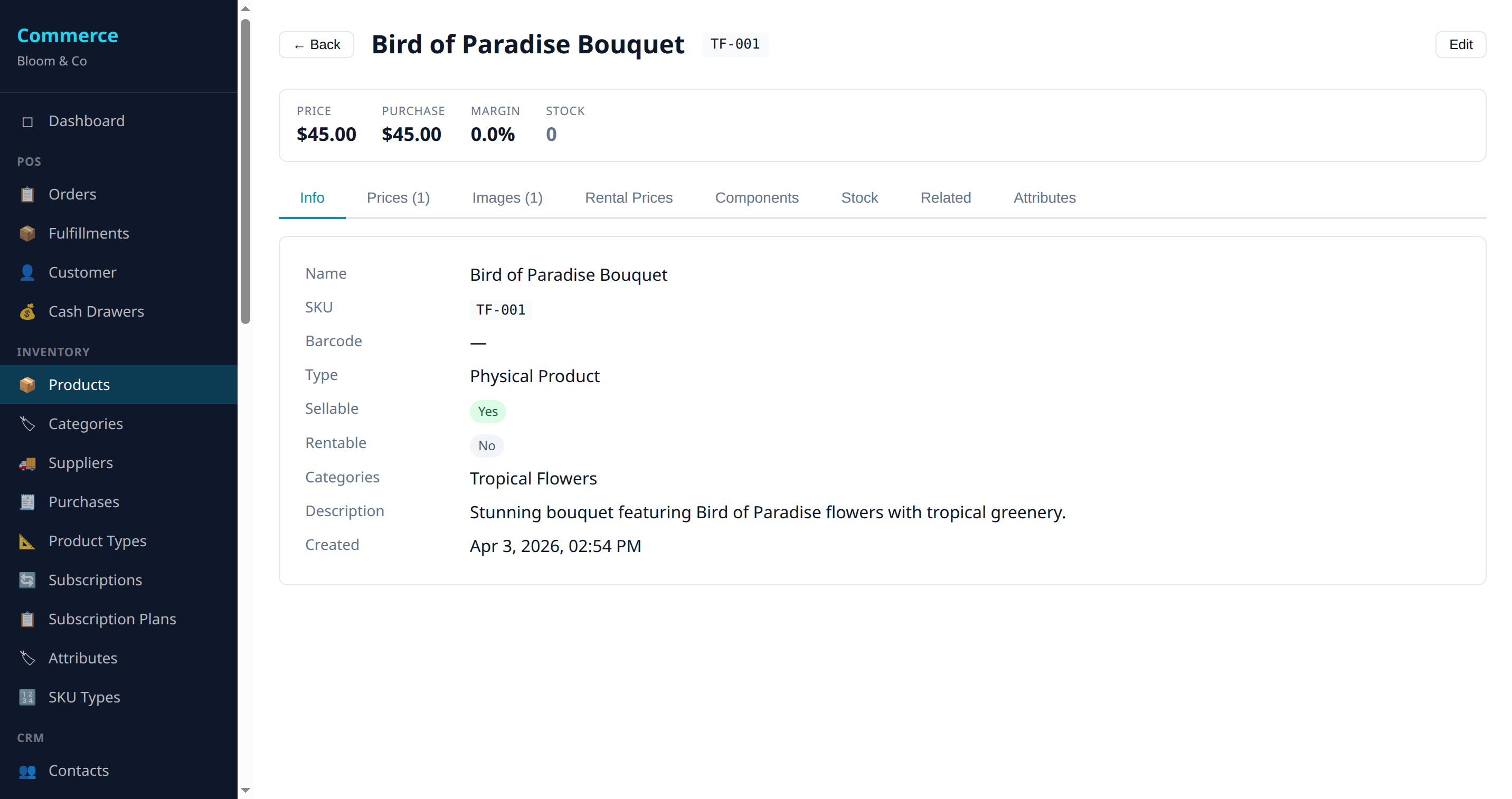 Product detail with pricing