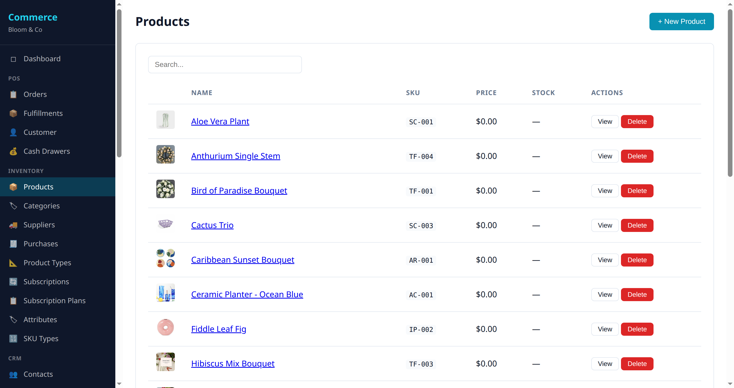 Product catalog with categories
